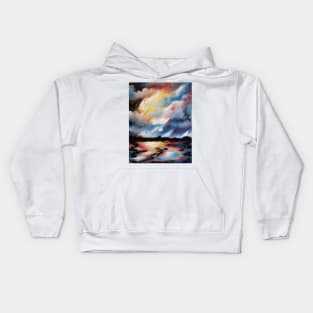 Moody Sunset, Dark Sunset, Night Sunset, Blue, White and Red Sunset, skyscape, waterscape, abstract sunset Kids Hoodie